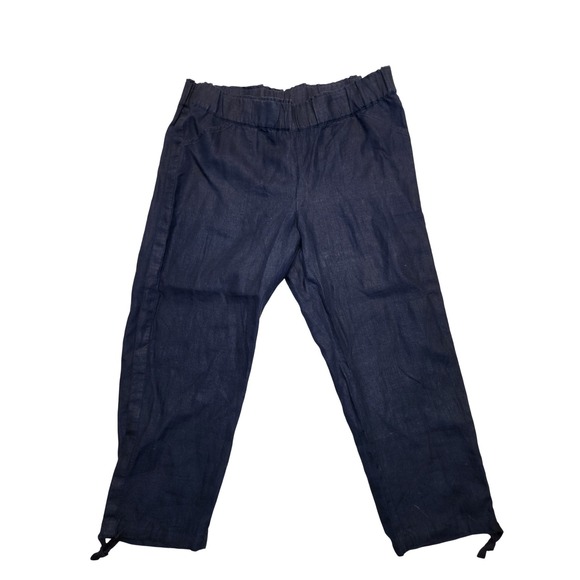 J. Jill Pants - J. Jill Pure Jill Linen Pants Navy Blue Elastic Waist Drawstring Hem Large NEW